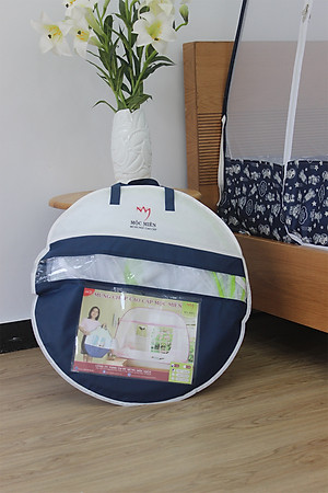 Mùng chụp tự bung Cao Cấp Mộc Miên- Đỉnh Rộng Viền Chân 