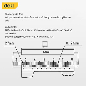 Thước Kẹp Cặp Cơ Khí Deli 150mm - 200mm - Chất Liệu Thép Cacbon Siêu Bền Chống Mòn Gỉ, Độ Chính Xác Cao - DL92200