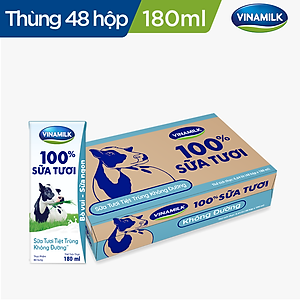 Thùng 48 Hộp Sữa Tươi Tiệt Trùng Vinamilk 100% Không Đường (180ml / Hộp)