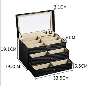 Hộp Đựng Mắt Kính 3 Tầng Đựng 18 Kính SAIKE SAIKE S318 Bọc Da Carbon Màu Đen