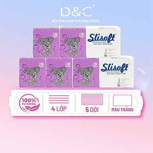 Combo 5 Giấy ăn Slisoft Trắng tự nhiên đa năng,khăn giấy rút không chất tẩy trắng an toàn cho cả gia đình