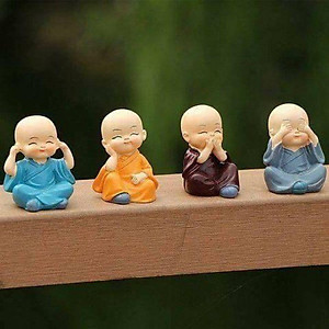 Bộ 4 Tượng Chú Tiểu Tứ Không (6cm) Trang Trí Xe Hơi, Phòng Làm Việc, Trưng Bày