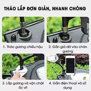 Giá đỡ kẹp điện thoại kim loại gắn gương chiếu hậu xe máy C2 hàng TiMa.lala - Hàng chính hãng