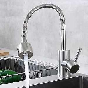 Vòi rửa chén nóng lạnh KG95 cao cấp cần lò xo bẻ xoay 360 dễ sử dụng inox304 - Hàng chính hãng