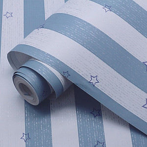 5M Giấy Dán Tường - Decal dán tường Xọc Trắng Xanh Ngôi Sao