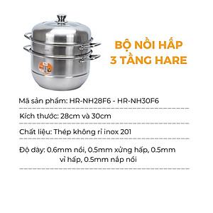 Bộ nồi hấp inox cao cấp đáy từ 3 tầng vung kính - thương hiệu Hare -  lỗi 1 đổi 1