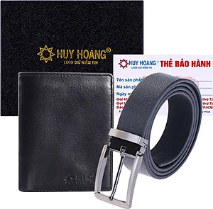 Bộ Ví & Thắt Lưng Nam Da Bò Huy Hoàng HT2108-HT4120 (23 x 11,5 cm) - Đen