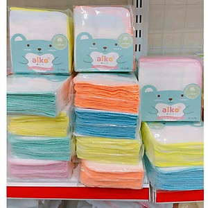 Bịch 10 Khăn sữa Cotton viền màu 4 lớp an toàn cho trẻ sơ sinh Aiko (Hàng Việt Nam xuất Nhật) - Kích thước 27cm x 25cm