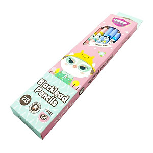 Hộp 12 Bút Chì Gỗ 2B Blacklead Pencil + Chuốt Chì - Masterart Happy Life (Mẫu Màu Giao Ngẫu Nhiên)