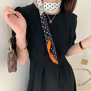 Khăn lụa vuông phong cách Nhật Bản phối kẻ chấm bi dễ thương AKL93