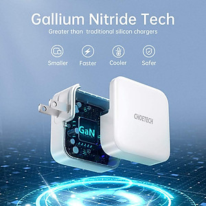 Bộ Củ Sạc Dành Cho Macbook, Laptop, Điện Thoại 65W CHOETECH PD8002 GaN Tech + Type-C to C 100W 1.8M XCC-1002-GY - Hàng Chính Hãng