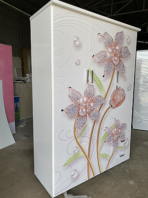 Tủ nhựa đài loan 3 cánh 2 học 3D in Hình hoa Kim Cương