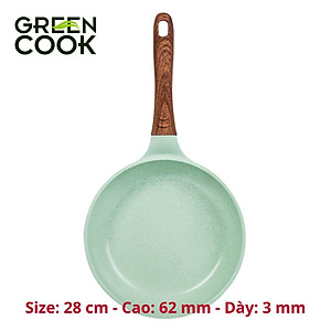 Chảo đúc đáy từ chống dính men đá ceramic xanh ngọc Green Cook GCP06 size 20-24-26-28 cm công nghệ Hàn Quốc