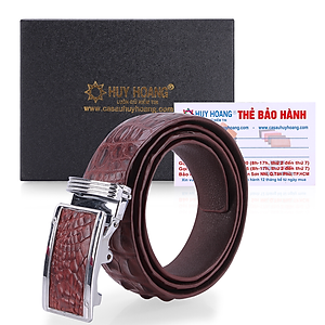 Thắt Lưng Nam Da Cá Sấu Gai Đuôi Huy Hoàng HT4211 (120 x 3.5 cm) - Nâu Đỏ