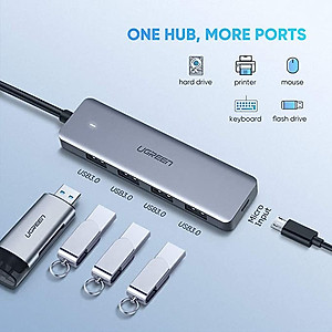Bộ chuyển đổi USB Type-C sang Hub USB 3.0 4 cổng hỗ trợ cổng nguồn Micro USB 5V UGREEN CM164 70336 - Hàng chính hãng