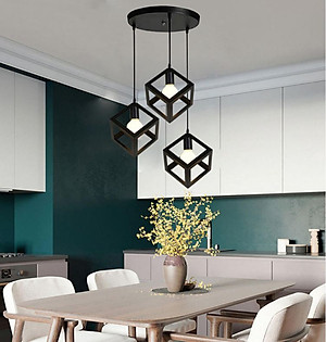 Bộ 3 đèn thả khối lập phương trang trí nội thất - kèm bóng LED và đế ốp trần