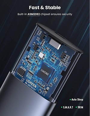 Ugreen 10902 0.5M m.2 nvme usb type c 10gbps hộp ổ cứng ssd màu xám kèm cáp 2 đầu C 3.1 Gen 1 Ugreen CM400 - Hàng Chính Hãng