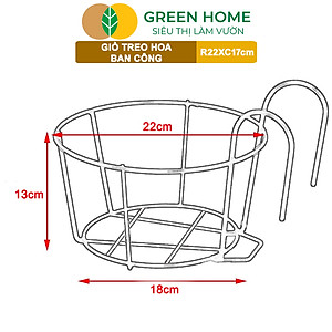 Giỏ treo hoa ban công, D22xC18cm, chất liệu sắt sơn tĩnh điện, phù hợp với mọi lan can |Greenhome