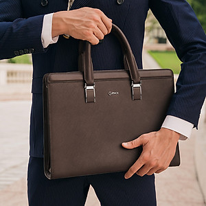 Túi Xách Nam Công Sở Cặp Da Doanh Nhân GENCE CDX14 Da Bò Cao Cấp Màu Nâu Đậm