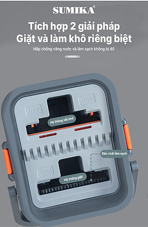 Bộ cây lau nhà SUMIKA C38, thùng lau nhà 2 ngăn tự vắt thông minh, chổi lau sàn nhà 360 độ, 2 bông lau, 1 móc treo cây lau sàn