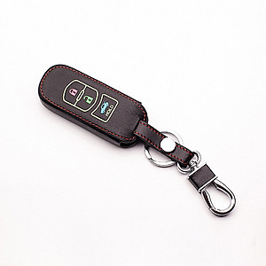 Cho xe Mazda, bao da chìa khóa 2 nút dạ quang kiêm móc khóa chất liệu da, Inox MIHOCO Mazda 2N, Hàng chính hãng
