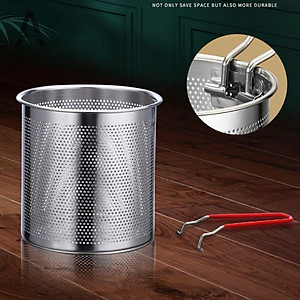 Bộ nồi chiên nhúng ngập dầu mini inox 304, gồm 3 chi tiết (nồi, rây lọc, kẹp gắp) thích hợp chiên khoai tây chiên, trụng bún, hủ tiếu. 