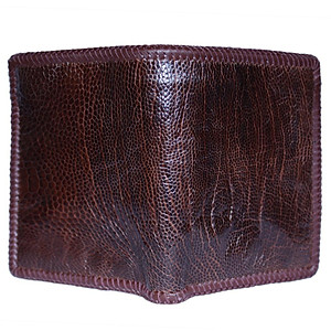 HP2449 - Bóp nam Huy Hoàng da đà điểu da trơn đan viền kiểu đứng màu nâu đỏ