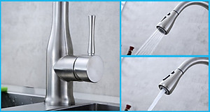 Vòi bếp nóng lạnh siêu cấp kiêm đầu xịt SUS304 kiểu A + 2 dây cấp - ITALIA 