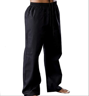Quần võ màu đen karate, võ cổ truyền, silat vải kaki Cotton dày người mặc cao từ 1m40 đến 1m80