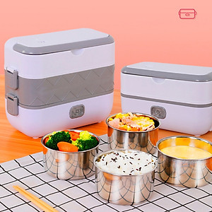 Hộp Cơm Cắm Điện 2 Tầng 4 Ngăn Inox Giữ Nhiệt Hâm Nóng Thức ăn
