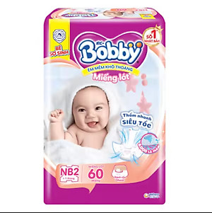 Miếng Lót Bé Sơ Sinh Bobby Newborn 2 ( NB2 60 ) 60 Miếng Cho Bé Lớn Hơn 1 Tháng - Tã Lót Trẻ Sơ Sinh NB 2 > 1 Tháng