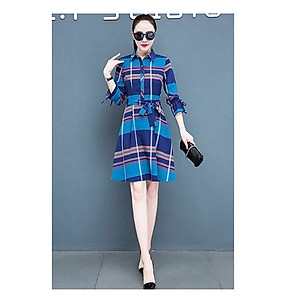 Đầm sơ mi nữ Haint Boutique, đầm công sở thiết kế kẻ caro to dáng xoè Da27