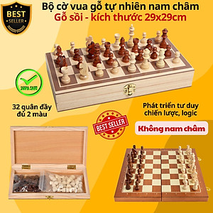 Cờ vua gỗ thông KHÔNG NAM CHÂM tự nhiên cao cấp cỡ vừa 29x29cm - Bộ cờ vua bằng gỗ chọn loại có nam châm chính hãng