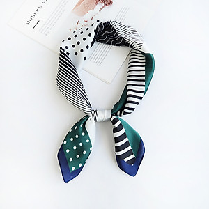 Khăn lụa vuông phong cách Nhật Bản phối kẻ chấm bi dễ thương AKL93