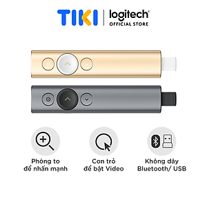 Bút trình chiếu từ xa Logitech Spotlight - không dây đến 30m, kết nối Bluetooth và USB, phóng to để nhấn mạnh, điều khiển con trỏ bật video - Hàng chính hãng