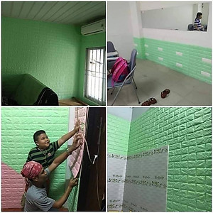 Bộ 10 Tấm Xốp Dán Tường Giả Gạch 3D Màu Xanh Cốm, Xanh Lá Nhạt 70cmx77cm