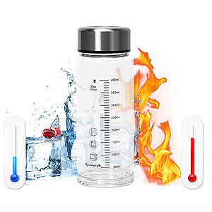 Chai Thủy Tinh Nắp Inox Có Thang Chia Vạch Chịu Nhiệt Tốt Dung Tích 350ml - 500ml Tặng Kèm Túi Giao Màu Ngẫu Nhiên