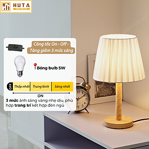 Đèn Ngủ Để Bàn HUTA G4 Gỗ Chao Xếp Ly Vintage Dễ Thương, Decor Trang Trí Phòng Ngủ, Đọc Sách Đầu Giường, Điều Chỉnh Độ sáng, Đèn Vàng Bóng LED Tiết Kiệm Điện