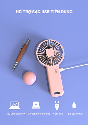 Quạt Cầm Tay Mini Tích Điện Teement, Có Giá Đở Điện Thoại, Sạc USB Di Động Tiện Lợi - Hàng Chính Hãng