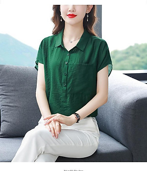 Áo sơ mi nữ form rộng tay ngắn, chất liệu Đũi tơ mềm mát, áo kiểu nữ, form trẻ trung, năng động, T73