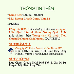 Nước Lau Sàn Hữu Cơ Bồ Hòn ECOCARE 1L-4L Hương Cam Sả/Chanh Gừng Đuổi Muỗi Đuổi Côn Trùng, Khử Mùi Hiệu Quả