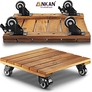 Đế Đôn Chậu Cây Có Bánh Xe Cao Cấp ANKAN Hình Vuông Màu Vàng 35x35 Cm Tải trọng 150 Kg Gỗ Tràm Bông