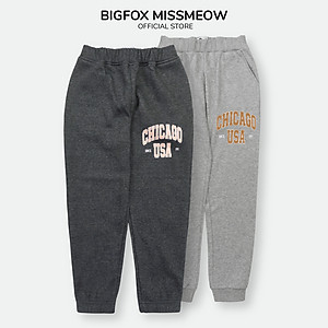 Quần dài thu đông bé trai Bigfox Miss Meow size đại, quần nỉ lót bông bé trai in Chicago USA size trẻ em 23-52 kg