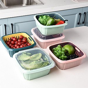 Rổ nhựa kèm chậu 2 trong 1 có nắp đậy GROFA - Giao màu ngẫu nhiên 