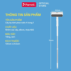 Cây lau kính, gạt chùi kính 4 trong 1, cán nhôm độ dài linh hoạt, thu nước trên kính, có phun sương Parroti Shiny SN04