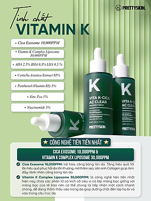 Serum hỗ trợ ngừa mụn Vita K - Cica Ac Clear Pretty Skin phục hồi - căng bóng - tái tạo làn da 50ml