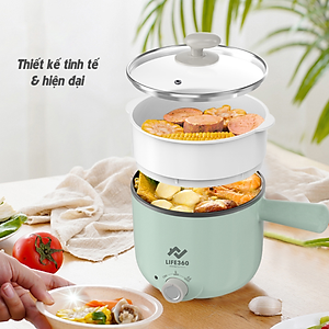 Nồi Điện Đa Năng Chống Dính Cao Cấp LIFE360 Amazing Experience AL-D12L5 (Xanh lục) - Nồi Điện Chống Dính Đa Chức Năng, nấu lẩu, hấp, luộc, xào..., chất liệu cao cấp, an toàn sức khỏe- Hàng chính hãng