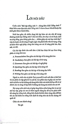 Sách BÀI TẬP TIẾNG ANH 7 DÙNG KÈM SGK TIẾNG ANH 7 - BÁM SÁT SGK CÁNH DIỀU ( I - LEARN SMART WORLD ) - KHÔNG ĐÁP ÁN