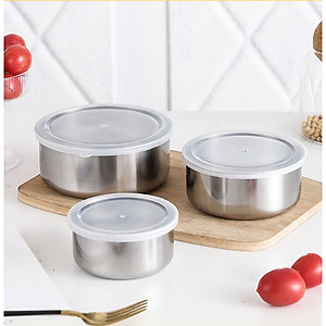 Bộ 5 Thau Inox Đựng Thực Phẩm Nắp Nhựa,  Nhiều Kích Thước, Chất Liệu Cao Cấp Bền Đẹp, An Toàn Vệ Sinh Thực Phẩm 
