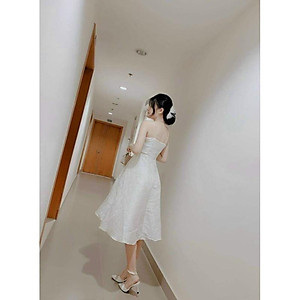 Đầm xoè 2 dây hoa gấm cao cấp
